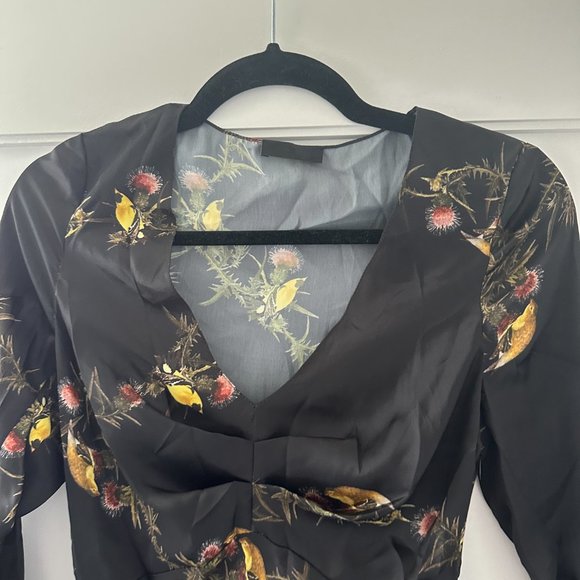 Lake Studio Satin Maxi Dress Sz 38 Black Floral Print V-neck Long Sleeves - Picture 7 of 10